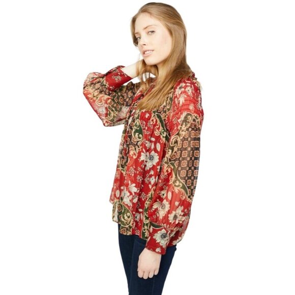 RD & KOKO Women's Long Sleeve Embroidered Fringe Kimono Blouse Size Small NWT - Picture 2 of 13